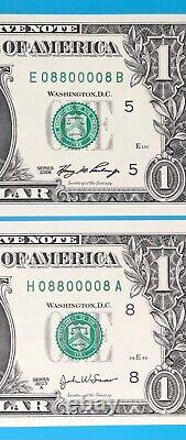 08800008 MATCHING BINARY (0 & 8) $1 One Dollar Bill Serial Number # 22 UNC