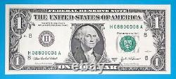 08800008 MATCHING BINARY (0 & 8) $1 One Dollar Bill Serial Number # 22 UNC