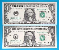 08800080 MATCHING BINARY (0 & 8) $1 One Dollar Bill Serial Number # 10 UNC