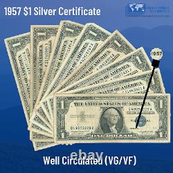 (100) 1957 Blue Seal $1 Dollar Silver Certificate, VG/VF, Old US One Dollar Bill