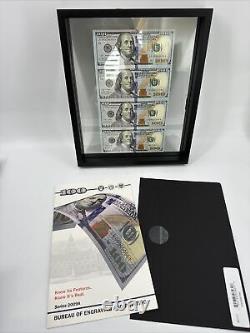 $100 4-Note Uncut US Currency Sheet US MINT One Hundred Dollars FRAMED