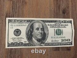 $100 Dollar 2001 Note Fancy CG 11110024 4 of a kind and one pair together