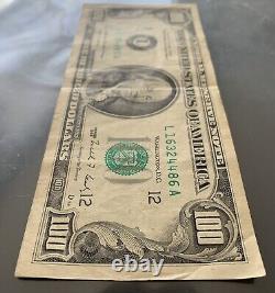 $100 ONE HUNDRED DOLLAR BILL Old \ Vintage 1988 Series L District Only 10.2 mil
