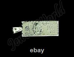 10K Solid Yellow Gold $100 One Hundred Dollar Bill Pendant With 2.5mm Rope Chain