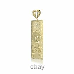 10K Solid Yellow Gold One Hundred Dollar Pendant -$100 Bill Money Necklace Charm