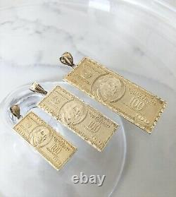 10K Solid Yellow Gold One Hundred Dollar Pendant -$100 Bill Money Necklace Charm