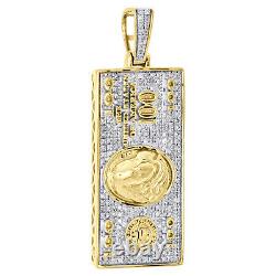 10K Yellow Gold Diamond $100 One Hundred Dollar Bill Pendant 1.6 Charm 0.45 CT