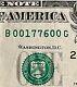 1776 Independence Year Note 00177600 Fancy Serial Number One Dollar Bill
