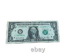 17 5757 17 One Dollar Bill (Atlanta) Series 2013 Fancy Repeater Serial Number