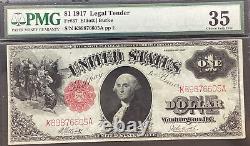 1917 $1 One Dollar Bill SAWHORSE REVERSE Legal Tender, PMG 35 Elliott/Burke