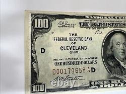 1929 One Hundred Dollar Bill. $100 Note. Cleveland Ohio. D00179658A