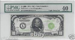 1934 $1000 Frn San Francisco # 00000008 Pmg-40 Extremely Fine Low Serial #8 Bill