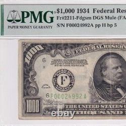 1934 One Thousand Dollars $1000 bill Atlanta FRN-Fr#2211-F Mule-PMG 25 Very Fine