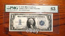 1934 Pmg Cu63 One Dollar Funnyback Silver Certificate Note $1.00 Bill