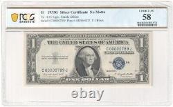 1935G $1 One Dollar Fancy 3 Digit Low Serial Number 00000789 PCGS 58 AU