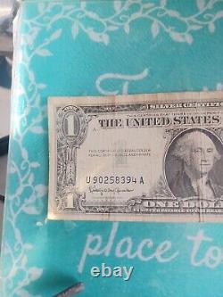 1957 One Dollar Blue Seal Series B note silver certificate old U. S. Bill $1