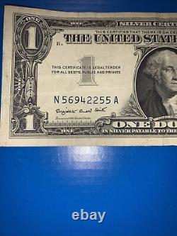 1957 Series A One Dollar Blue Seal Note Silver Certificate Old US Bill $1 Money