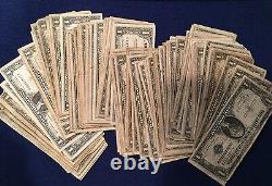 1957 Well Circulated One Dollar Silver Certificate Bills Note Lot of 100