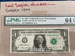 1974 One Dollar Banknote With Fancy Serial Number (F 00000034 C)