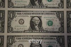 1981 Uncut Sheet 32 $1 One Dollar Bill Federal Reserve Uncirculated Money ORG
