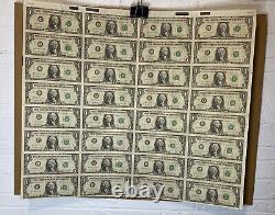 1981 Uncut Uncirculated Sheet of 32 $1 One Dollar Bills Boston Massachusetts