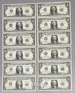 1985 One Dollar Bills $1 COMPLETE DISTRICT SET 12 NOTES Federal Reserve #48074