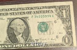 1988 One Dollar Bill Of Center error print Bill Atlanta Georgia