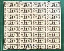 1993 Uncut Sheet Of 32 Uncirculated US One Dollar Bills