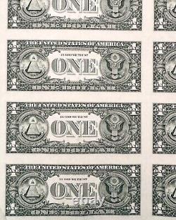 1993 Uncut Sheet Of 32 Uncirculated US One Dollar Bills