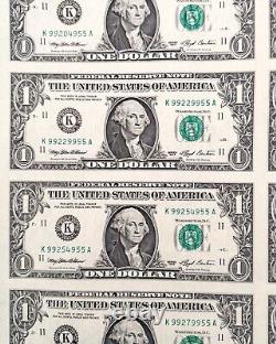 1993 Uncut Sheet Of 32 Uncirculated US One Dollar Bills