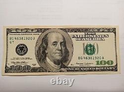 1999 $100 One Hundred Dollar Bill Federal Reserve Note, Serial#BG46381920A
