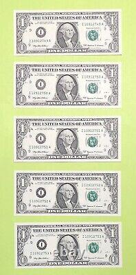 1999 $1 FRN MINNEAPOLIS IA Block 1$ One Dollar 5 Sequential Note Rare Gem Unc