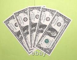 1999 $1 FRN MINNEAPOLIS IA Block 1$ One Dollar 5 Sequential Note Rare Gem Unc