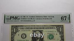 $1 2017A Near Solid Serial Number Federal Reserve Bank Note Bill UNC67 PMG 44444