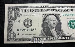 $1 Dollar Bill Error Note Mismatched Ink Black Serial Number