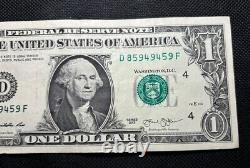 $1 Dollar Bill Error Note Mismatched Ink Black Serial Number