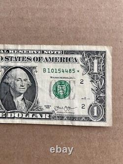 $1 One Dollar Bill 2013 Star Note Full Star Error Serial Number B 10154485