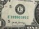 $1 One Dollar Bill Note Over Inked 9 Serial Number Error Fancy Serial Number