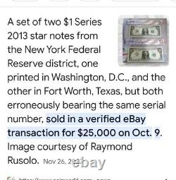 $1 One Dollar Bill Star Note 2013 B 04013140? Duplicate Serial Number? RARE
