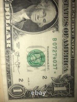 $1 One Dollar Bill Star Note 2013 B 07274037 Duplicate Serial number Rare