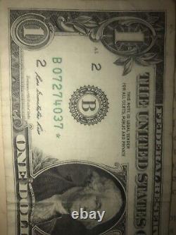 $1 One Dollar Bill Star Note 2013 B 07274037 Duplicate Serial number Rare
