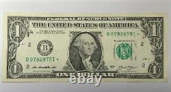 $1 STAR NOTE New York (B) Series Serial 07928791 One Dollar Replacement Note