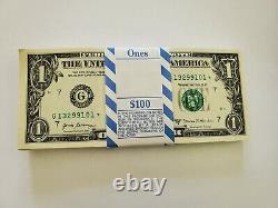 1x NEW BEP (Lot of 100) STAR Notes 2017A $1 One Dollar Bill (G) Packed On Strap