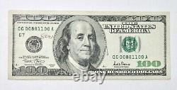 2001 100 Dollar Bill Low Serial Fancy Note 00 Radar Book Ends One Hundred