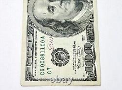 2001 100 Dollar Bill Low Serial Fancy Note 00 Radar Book Ends One Hundred