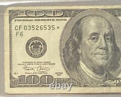 2001 100 One Hundred Dollar Bill Star Note CF03526535 Serial