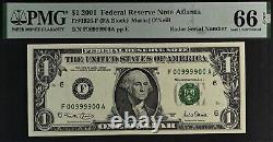 2001 $1 Federal Reserve Note PMG 66EPQ rare fancy radar serial number 00999900
