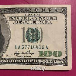 2006 $100 One Hundred Dollar Bill, Federal Reserve Note, # HA 57714412 A
