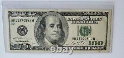 2006 $100 One Hundred Dollar Bill Federal Reserve Note, Serial# Hb15970542h