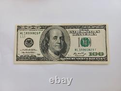 2006 $100 One Hundred Dollar Bill Federal Reserve Note, Serial# Hl18966829f